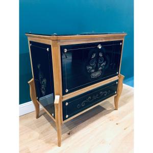 Engraved Glass Bar Commode From The 1950s