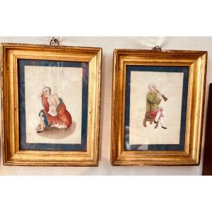 Pair Of 19th Century Silk Paintings