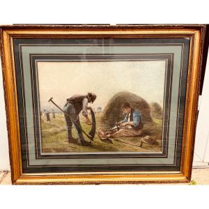 Pastel By Adophe Morin - The Scythe Sharpeners 1900