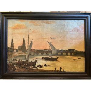 View Of The Port Of Dresden In The 19th Century 