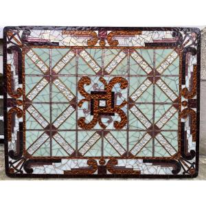 Art Deco Stained Glass Window Signed Ce Grenut 