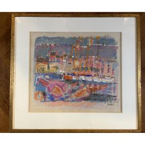 Pastel - The Port By Jacques Yankel 1920 -2020