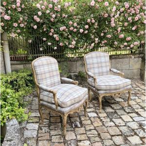 Pair Of Large 18th Century Gilded Wooden Armchairs