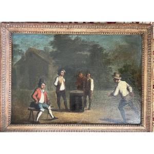 Oil On Canvas, 18th Century - The Game Of Pucks 