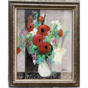 Oil On Canvas - Bouquet Of Poppies By Deman