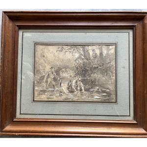 Crayfish Fishing - Attributed To Hubert Clerget 