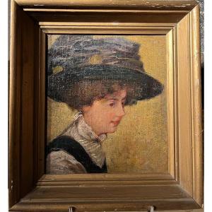 Elegant Woman With A Hat - Oil On Canvas, 1900s