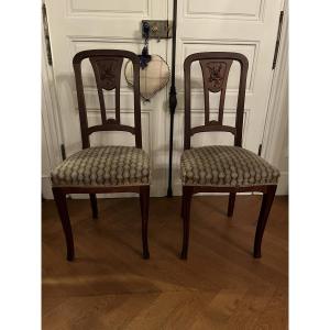 Pair Of Art Nouveau Mahogany Chairs - Nancy School 