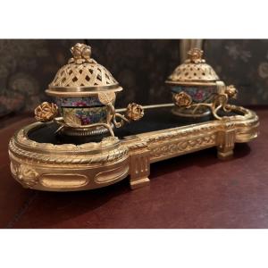 Bronze And Porcelain Inkwell Niii 