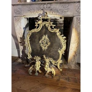 Louis XV Style Bronze Fireplace Screen, 19th Century