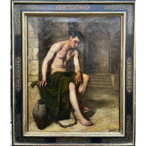 Young Man In Chains - Oil On Canvas Signed Delord 1900