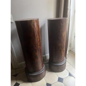 Pair Of Faux Marble-effect Wooden Corner Sleeves