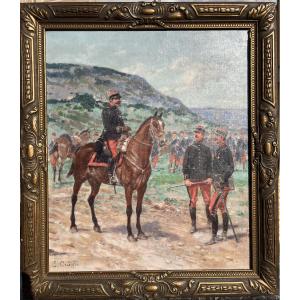 Oil On Canvas, Soldier On His Horse - Emile Chepfer