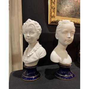 Pair Of Bisque Busts - The Brongniard Children Camille Taraud