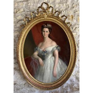 Portrait Of A Woman In A White Dress Signed J. Bertou 1863