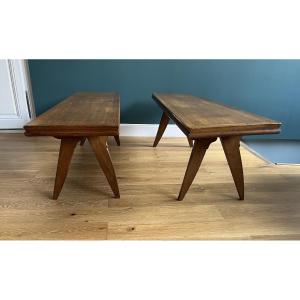 Pair Of Oak Benches From The '50s
