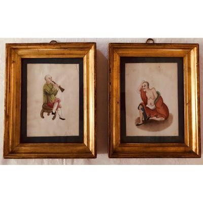 Pair Of Painting On Rice Paper - XIXth China