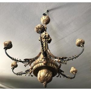 Louis XVI Style Chandelier In Golden Wood - XIXth