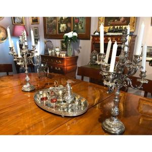 Pair Of Candlesticks In Silver Bronze, XIXth