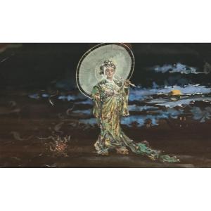  Houbron Frédéric Anatole (1851-1908) Woman At Sunrise Or At Nightfall Gouache