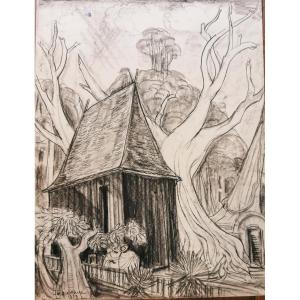 Mayor André (1898-1984) Two Figures In Front Of The Tsinjoarivo Enclosure