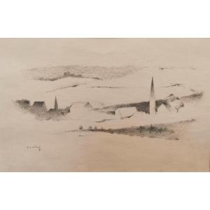 Csaky Joseph Alexandre (1888-1971) Szeged, Hungary - Paris, France. Landscape Drawing