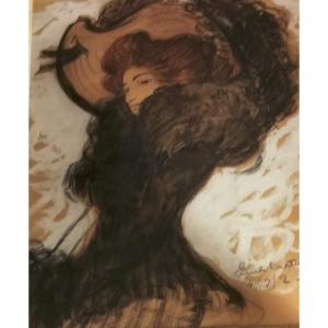 Bertin Emile (1878 -1957) Elegant Woman With Hat , Drawing
