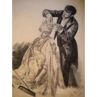 Renouard Paul (1845-1924) Serie Of '4 Drawings: In The Lodge Of The Opera Garnier