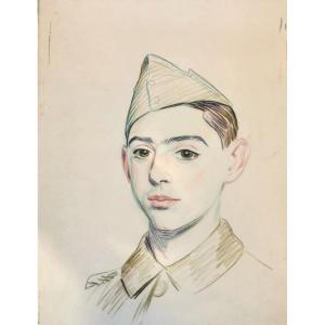 Hermann-paul, René Georges (1864-1940) Portrait Of Young Soldier