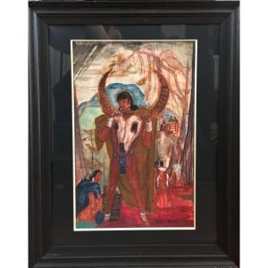 Maire André (1898-1984) Moï Holding A Bucranium In The Forest