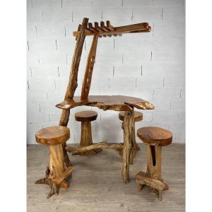 Naturalist Bar In Carved Oak