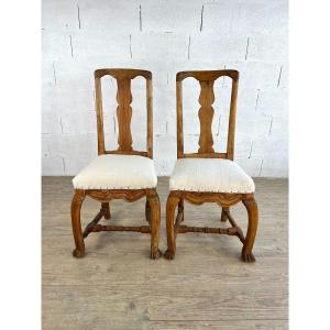 Pair Of Carved Raw Wood Chairs