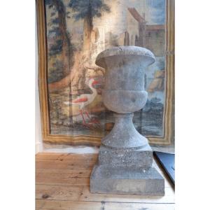Pair Of Stone Vases On Base