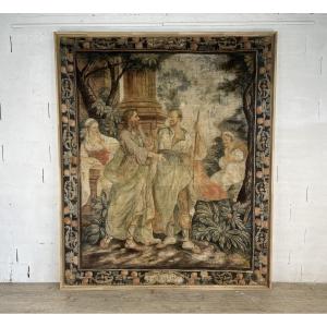 18th Century Painted Canvas – Rachel And Lia – Provence – Natural Pigments – Oak Frame