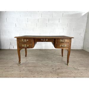 A Double-sided Louis XV Style Desk In Walnut, Inlaid With Brass And Adorned With Gilt Bronze Mounts.