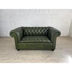 Chesterfield 2-seater Sofa In Olive Green Leather 