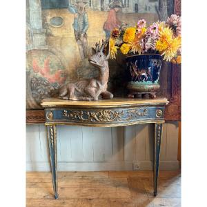 Carved Wood & Yellow Ochre Marble Console - Naples Region - Italy 18th Century
