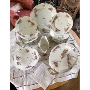 Porcelain Service Part 1900 Floral Decor, Gold Highlights 21 Pieces