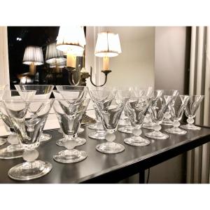 Set Of 34 Art Deco Crystal Stemmed Glasses, Tulip Shape