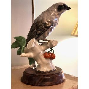 Large German Porcelain Bird Mounted As A Lamp 