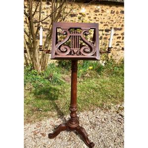 19th Century Mahogany Lectern On A Duet Stand, With 2 Accordion Candlesticks