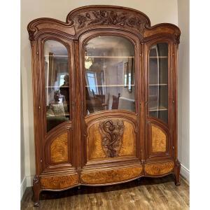 Large Art Nouveau Pharmacy Display Case In Walnut, Nancy School