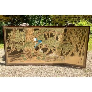 20th Century Japanese Screen 4 Sheets "birds In The Foliage" 