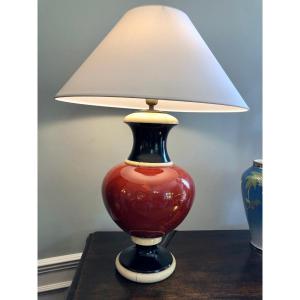 Jean Roger Lamp Base In Ceramic Imitation Porphyry Marble And Ivory 
