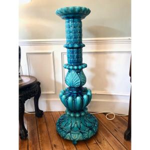 Large Pedestal Column In Choisy Le Roi Faience, By Hippolyte Boulenger, Signed