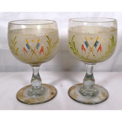 Antique Hand Painted Bistro Wine Glasses The Pair