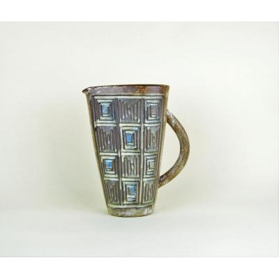 Alexandre Kostanda (1921-2007) Rare Pitcher Decor Geometric Relief