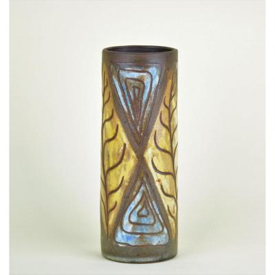 Alexandre Kostanda, Vase With Stylized Leaf Decor And Geometry