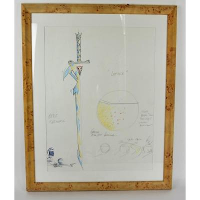 Philippe Druillet, Preparatory Drawing For: Blue Child Of The Earth. 1986