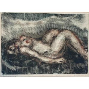 Pierre Combet-descombes (1885-1966). Female Nude, Circa 1920. Polychrome Monotype.